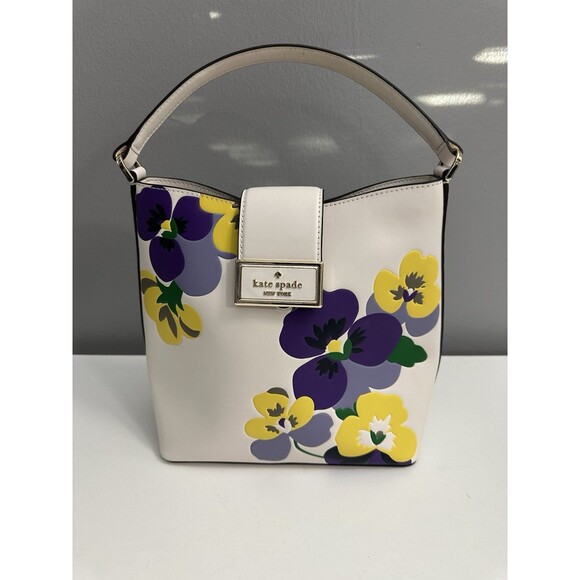 Kate Spade Shoulder Bag Reegan Pansy Toss Bucket Bag Purse Floral Handbag NWOT - Picture 1 of 10